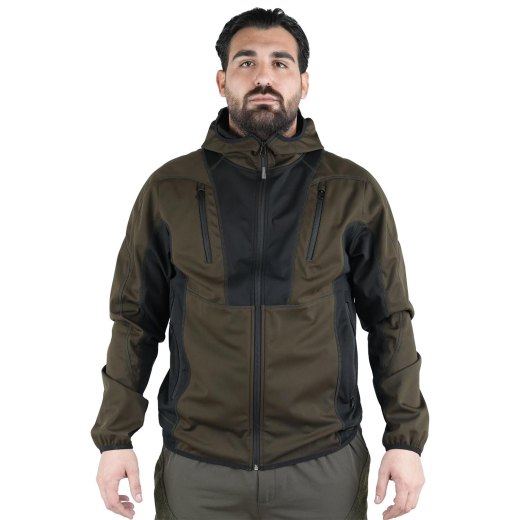 Giacca giubbino caccia tessuto leggero Microshell cappuccio con zip impermeabile