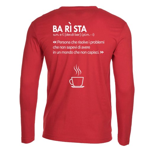 T-shirt classica a manica lunga con stampa sul retro DTF Barista Definizione idea regalo uomo donna