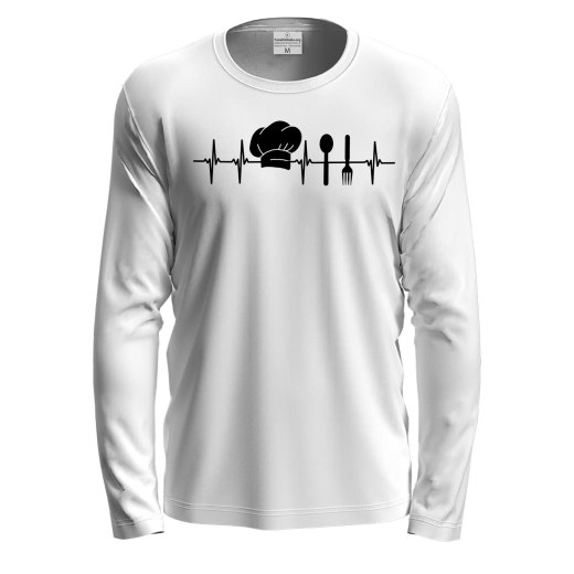 T-shirt classica a manica lunga con stampa DTF "Battito da cuoco" idea regalo chef ristorante bar