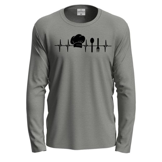 T-shirt classica a manica lunga con stampa DTF "Battito da cuoco" idea regalo chef ristorante bar