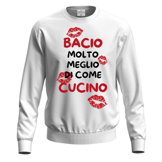 Felpa maglione unisex cuoco stampa "Bacio meglio di come cucino", idea regalo originale chef cuoco san Valentino