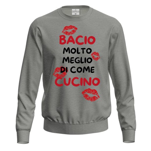 Felpa maglione unisex cuoco stampa "Bacio meglio di come cucino", idea regalo originale chef cuoco san Valentino