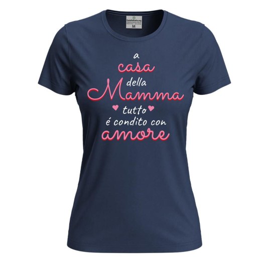 T-shirt maglia manica corta con stampa DTF "condito con amore" compeanno festa della mamma gadget abbigliamento