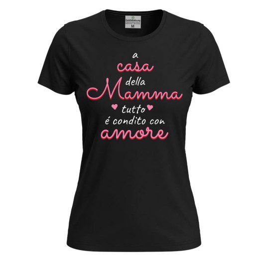 T-shirt maglia manica corta con stampa DTF "condito con amore" compeanno festa della mamma gadget abbigliamento