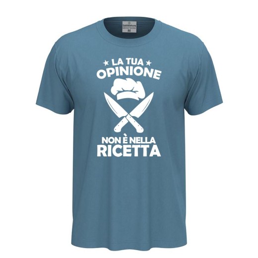 T-shirt classica a manica corta con stampa DTF "LA TUA OPINIONE NON è NELLA RICETTA" chef cuoco divertente