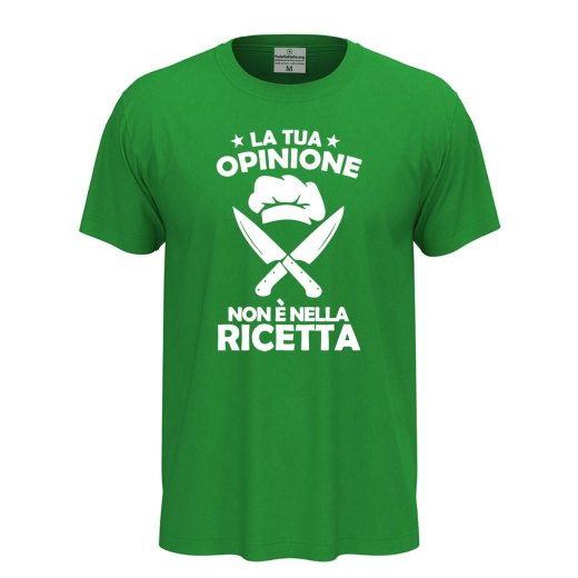 T-shirt classica a manica corta con stampa DTF "LA TUA OPINIONE NON è NELLA RICETTA" chef cuoco divertente