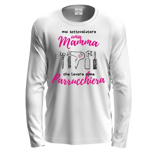 T-shirt maglia  manica lunga con stampa  "Mamma parrucchiera" Idea regalo originale festa mamma mestieri lavoro