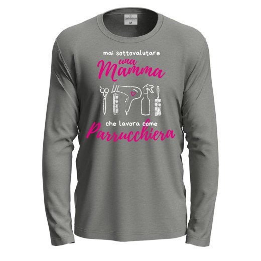 T-shirt maglia  manica lunga con stampa  "Mamma parrucchiera" Idea regalo originale festa mamma mestieri lavoro