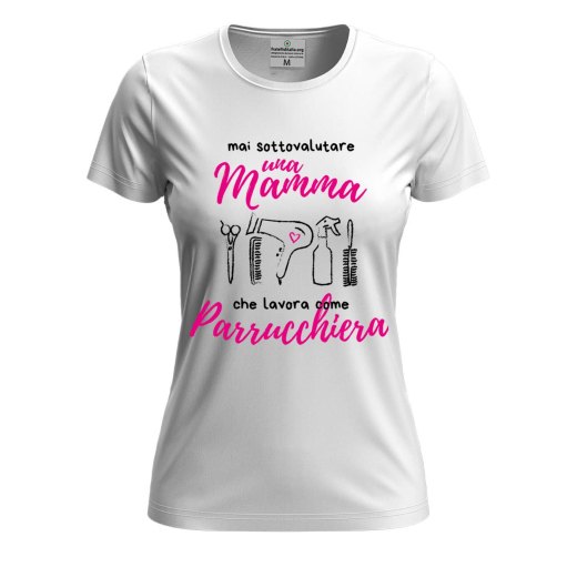 T-shirt maglia con stampa  "Mamma parrucchiera" regalo festa spazzola phon capelli lavoro mamme