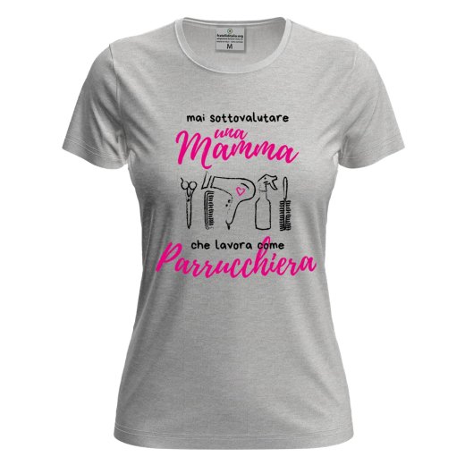 T-shirt maglia con stampa  "Mamma parrucchiera" regalo festa spazzola phon capelli lavoro mamme
