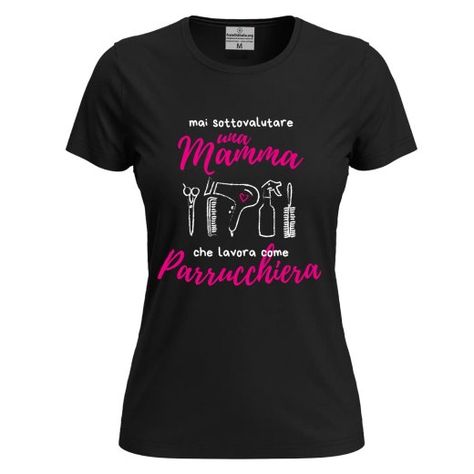 T-shirt maglia con stampa  "Mamma parrucchiera" regalo festa spazzola phon capelli lavoro mamme