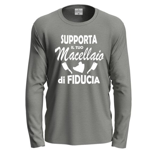 T-shirt a manica lunga "SUPPORTA IL TUO MACELLAIO" in cotone con stampa macelleria