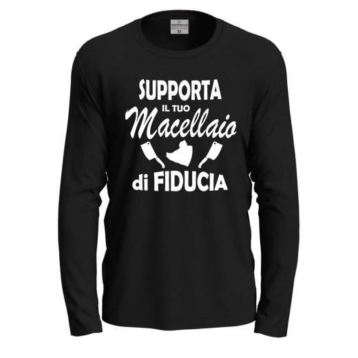 T-shirt a manica lunga "SUPPORTA IL TUO MACELLAIO" in cotone con stampa macelleria