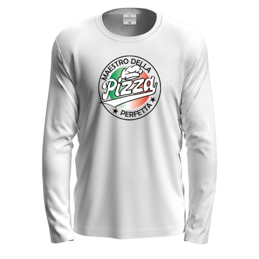 T-shirt a manica lunga con stampa DTF "MAESTRO DELLA PIZZA", per pizzaioli, cuochi e vestiti pizza