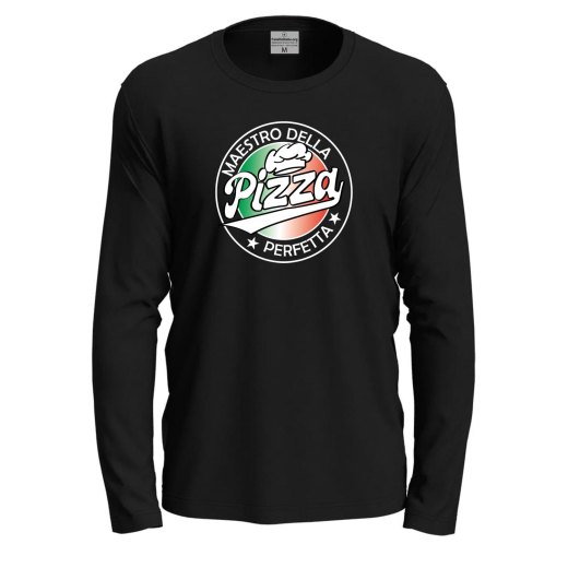 T-shirt a manica lunga con stampa DTF "MAESTRO DELLA PIZZA", per pizzaioli, cuochi e vestiti pizza