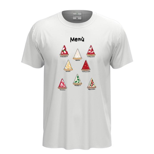 T-shirt classica unisex a manica corta con stampa DTF"MENU' PIZZA", divertente  pizza pizzeria pizzaioli ristorante cibo cucina