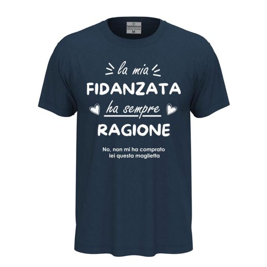 T-shirt maglia unisex a manica corta amore  "La mia fidanzata ha sempre ragione",regalo San Valentino coppie