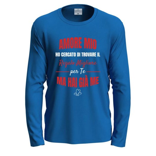 T-shirt maglia a manica lunga stampa "REGALO MIGLIORE PER TE" originale per San Valentino fidanzati