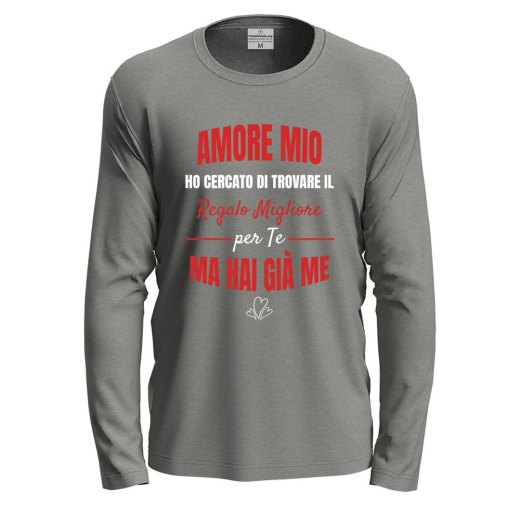 T-shirt maglia a manica lunga stampa "REGALO MIGLIORE PER TE" originale per San Valentino fidanzati
