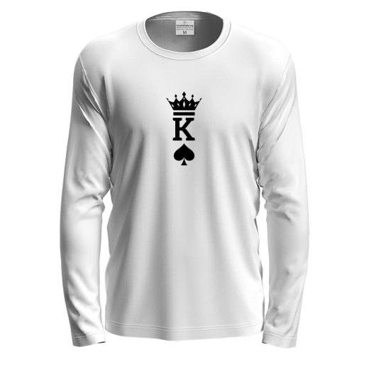 T-shirt a manica lunga con stampa "KING" idea regalo per la coppia San Valentino carte gioco