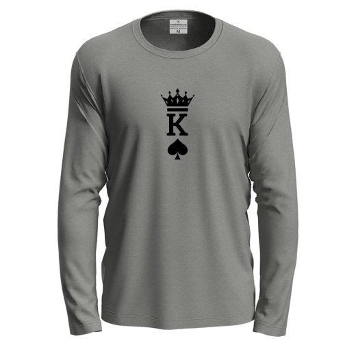 T-shirt a manica lunga con stampa "KING" idea regalo per la coppia San Valentino carte gioco
