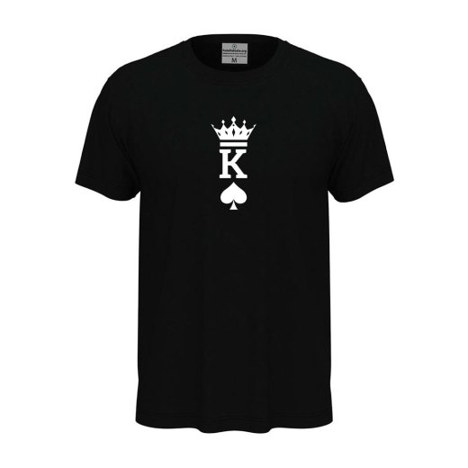 T-shirt classica unisex a manica corta con stampa RE  "KING" idea carta per la coppia San Valentino