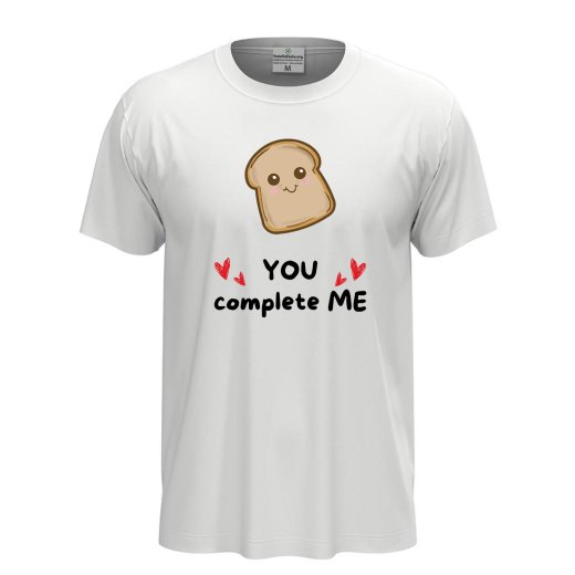 T-shirt classica unisex a manica corta con stampa "PANE YOU COMPLETE ME", idea regalo coppie mangiare cibo chef