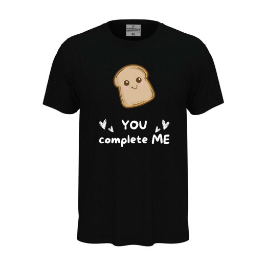 T-shirt classica unisex a manica corta con stampa "PANE YOU COMPLETE ME", idea regalo coppie mangiare cibo chef