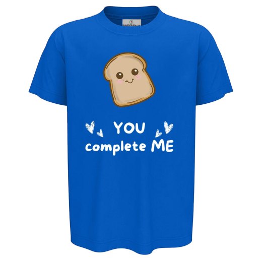 T-shirt maglia bambino mezza manica con stampa "pane YOU COMPLETE ME" idea regalo simpatica per fratelli bimbi