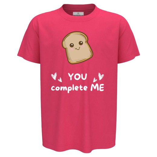 T-shirt maglia bambino mezza manica con stampa "pane YOU COMPLETE ME" idea regalo simpatica per fratelli bimbi