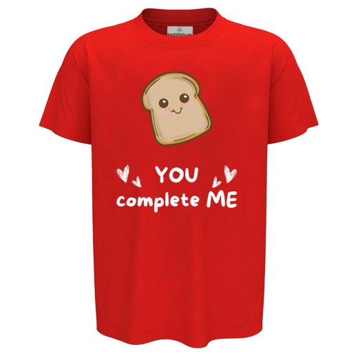 T-shirt maglia bambino mezza manica con stampa "pane YOU COMPLETE ME" idea regalo simpatica per fratelli bimbi