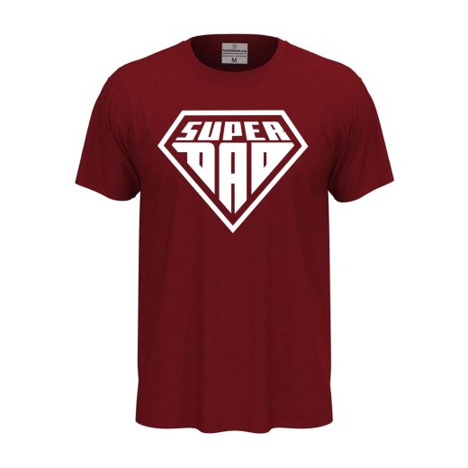 Short-sleeved T-shirt with "SUPER DAD" print, a fun gift idea for dads at birthday parties.