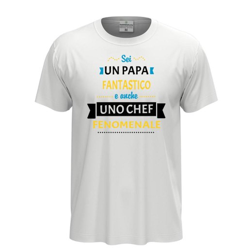 T-shirt classica unisex a manica corta con stampa "PAPA' CHEF FENOMENALE", idea regalo per la festa del papà cuoco