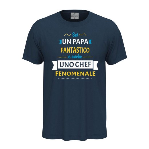 T-shirt classica unisex a manica corta con stampa "PAPA' CHEF FENOMENALE", idea regalo per la festa del papà cuoco