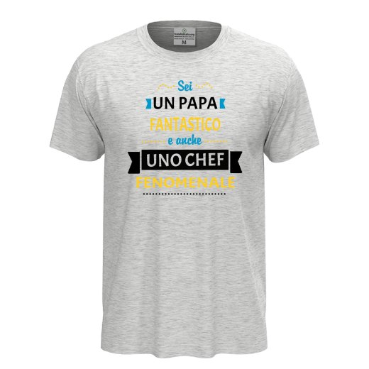 T-shirt classica unisex a manica corta con stampa "PAPA' CHEF FENOMENALE", idea regalo per la festa del papà cuoco
