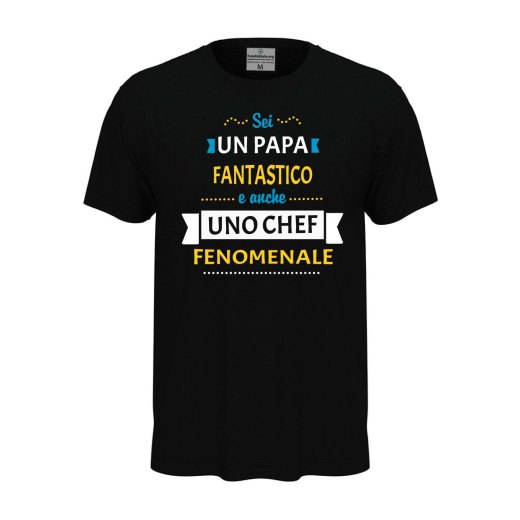 T-shirt classica unisex a manica corta con stampa "PAPA' CHEF FENOMENALE", idea regalo per la festa del papà cuoco