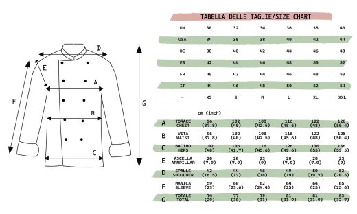 Giacca casacca da uomo per chef taglie da XS a 4XL made in italy personalizzazione inlcusa