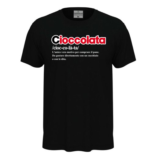 T-shirt maglia unisex a manica corta con stampa "DEFINIZIONE CIOCCOLATA", idea regalo fiera cioccolato
