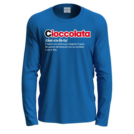 T-shirt a manica lunga con stampa DTF "DEFINIZIONE CIOCCOLATA", idea regalo disponibile in diversi colori e taglie.