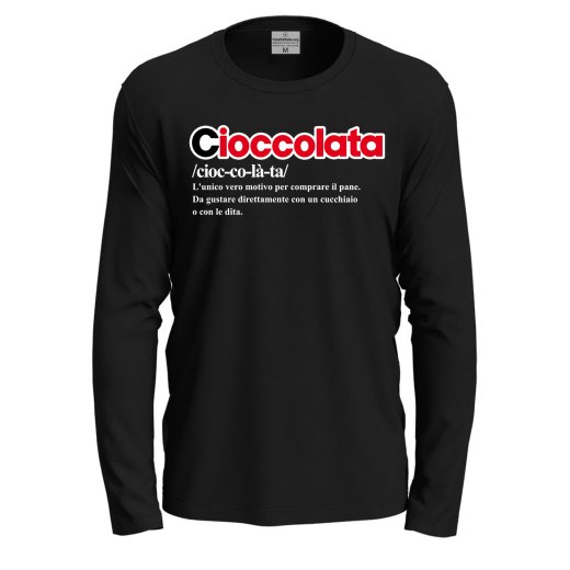 T-shirt a manica lunga con stampa DTF "DEFINIZIONE CIOCCOLATA", idea regalo disponibile in diversi colori e taglie.