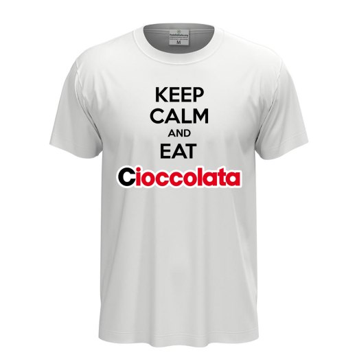 T-shirt maglia unisex a manica corta  "KEEP CALM AND EAT CIOCCOLATA" regalo cioccolato divertente