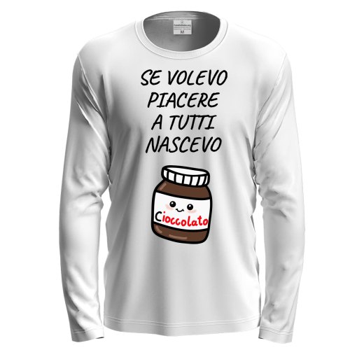 T-shirt a manica lunga con stampa DTF "NASCEVO CIOCCOLATO", idea regalo disponibile in varie taglie e colori