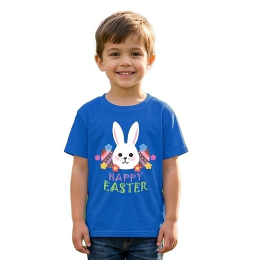 T-Shirt maglia mezza manica bambino unisex a manica corta PASQUA ""HAPPY EASTER" regalo primavera coniglio pasquale