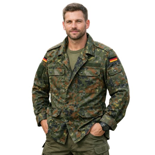 Giacca camicia tedesca militare militaria uomo flecktarn verde nera abbigliamento caccia