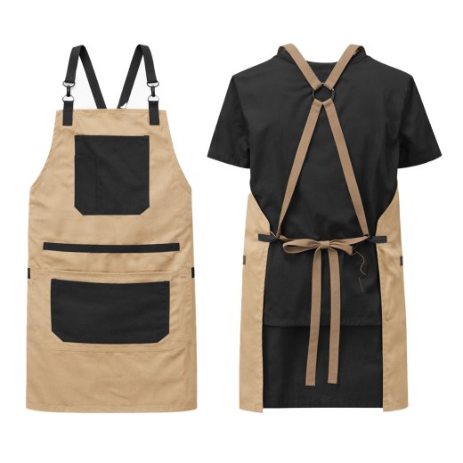Grembiule da Lavoro Professionale con Tasche in Poliestere Resistente con Spallacci Incrociati per Cucina, Bar e Ristorazione