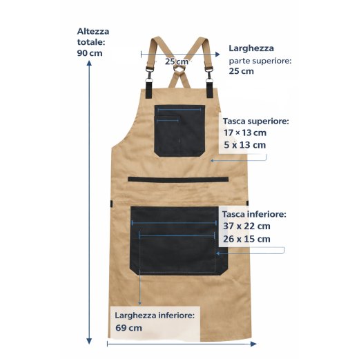 Grembiule da Lavoro Professionale con Tasche in Poliestere Resistente con Spallacci Incrociati per Cucina, Bar e Ristorazione