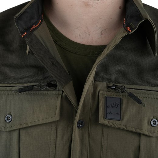 Camicia caccia verde arancio alta visibilita' fluo rinforzi ampie tasche frontali caccia outdoor