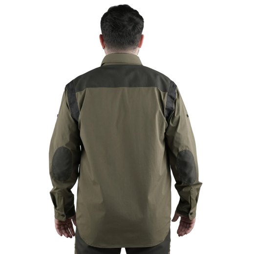 Camicia caccia verde arancio alta visibilita' fluo rinforzi ampie tasche frontali caccia outdoor