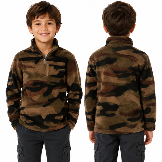 Maglia maglione felpa bimbo bambino pile invernale calda militare mimetica baby