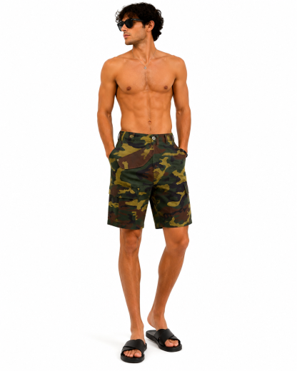 Bermuda pantalone corto short mimetico sportivo pesca estivo cotone uomo